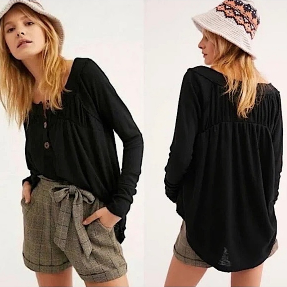 We the Free black waffle knit long sleeve tunic top M